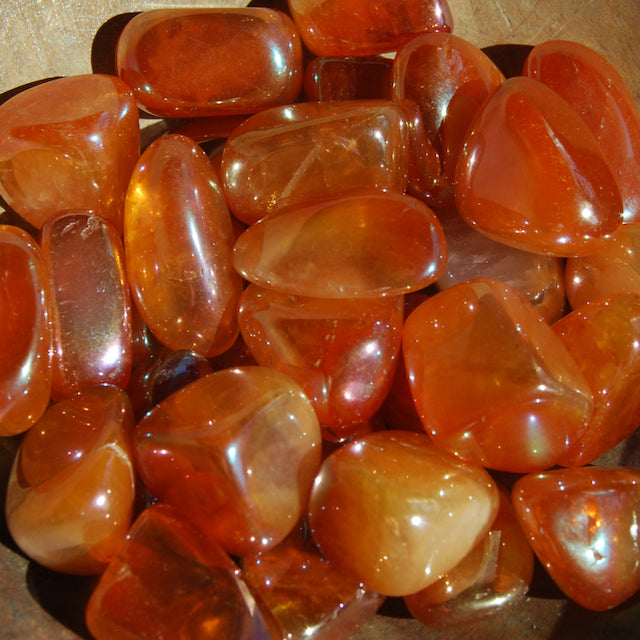 Aura Rose Quartz Crystal Tumbled Stones Orange Sunset 