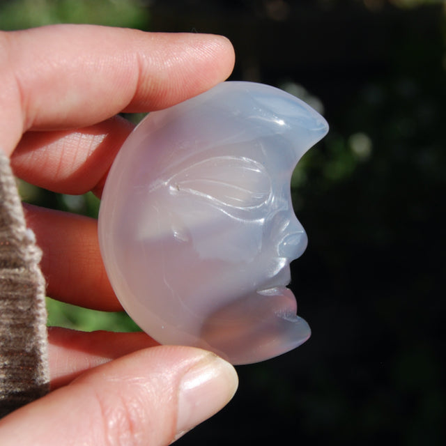 Agate Geode Crescent Moon Carved Crystal Druzy