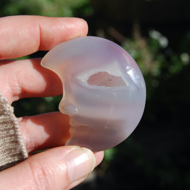 Agate Geode Crescent Moon Carved Crystal Druzy