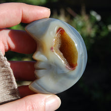 Load image into Gallery viewer, Agate Geode Crescent Moon Carved Crystal Druzy
