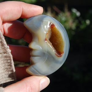Agate Geode Crescent Moon Carved Crystal Druzy