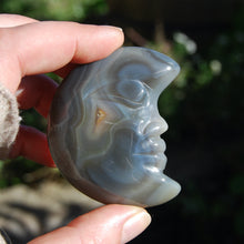 Load image into Gallery viewer, Agate Geode Crescent Moon Carved Crystal Druzy
