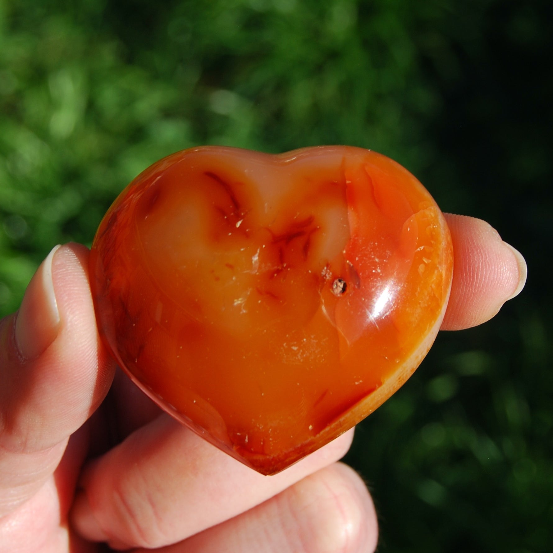 Carnelian Crystal Heart, Carnelian Agate Palm Stone Hearts, Madagascar