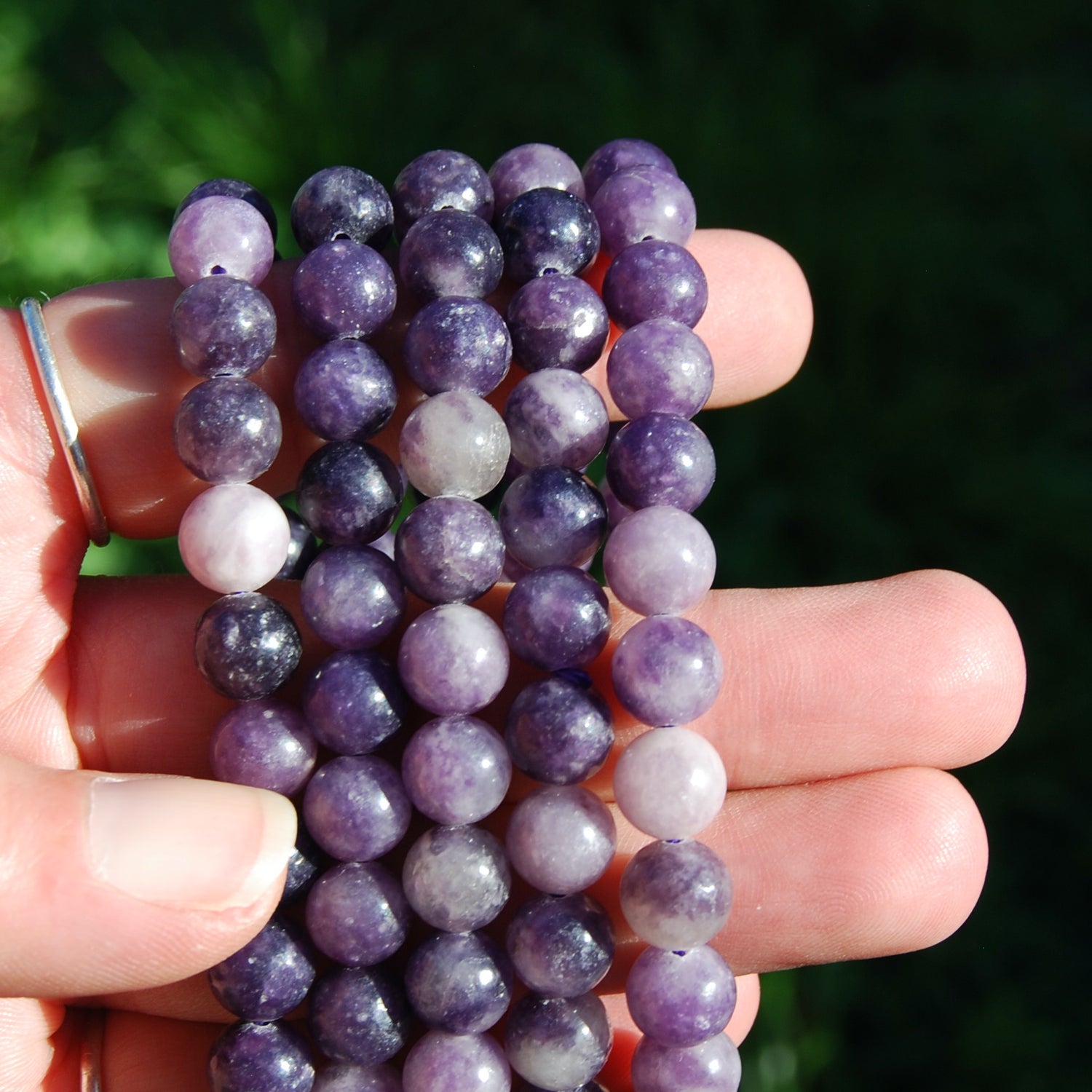 Lepidolite Crystal Bracelet, 8mm Purple Gemstone Beads