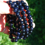 Blue Goldstone Beaded Bracelet, 10mm Sparkling Crystal BeadsBlue Goldstone Beaded Bracelet