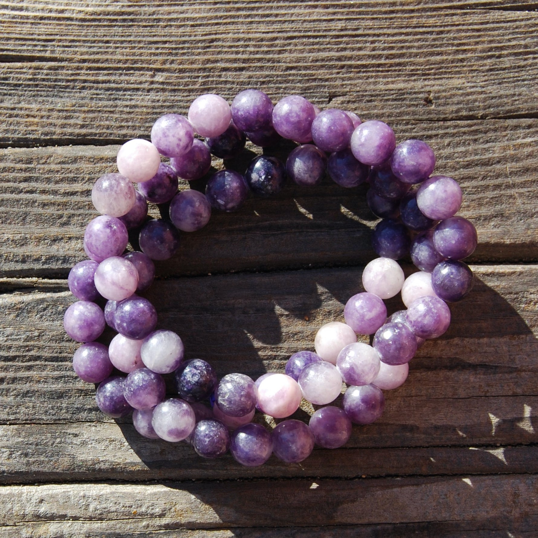 Lepidolite Crystal Bracelet, 8mm Purple Gemstone Beads