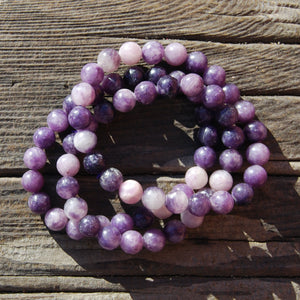 Lepidolite Crystal Bracelet, 8mm Purple Gemstone Beads