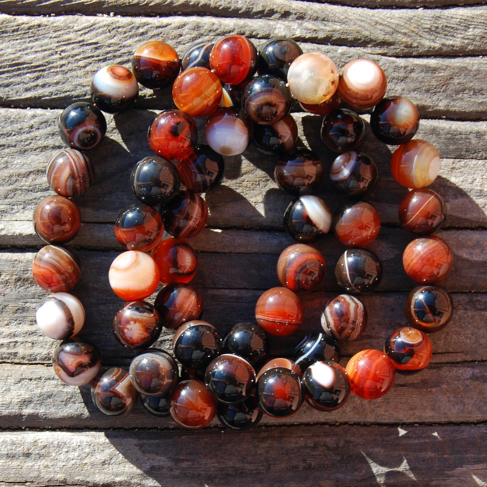 Red Sardonyx Banded Agate Crystal Bracelet, 10mm Natural Gemstone Beads