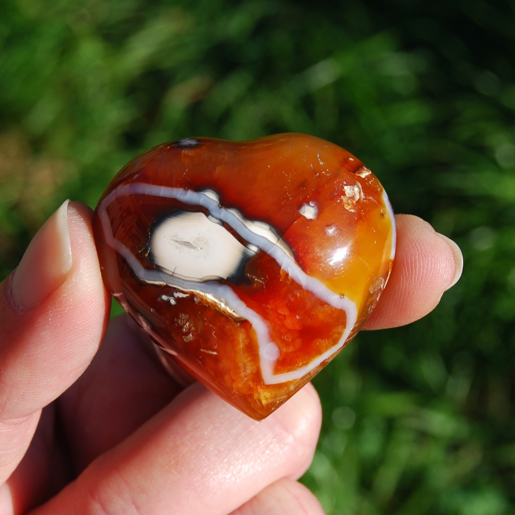 Carnelian Crystal Heart, Carnelian Agate Palm Stone Hearts, Madagascar