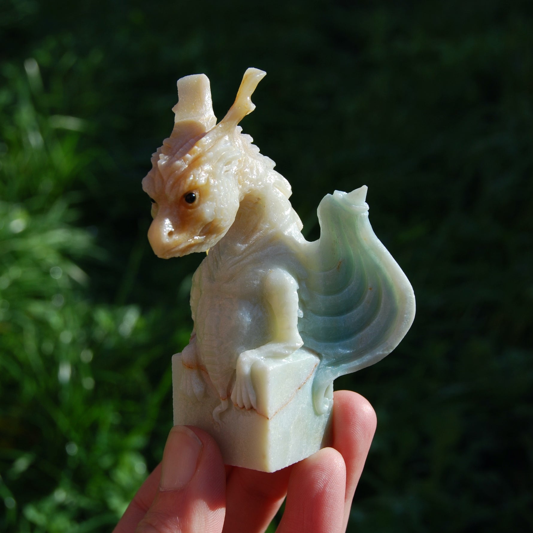 Chinese Amazonite Dragon Gargoyle Crystal Carving