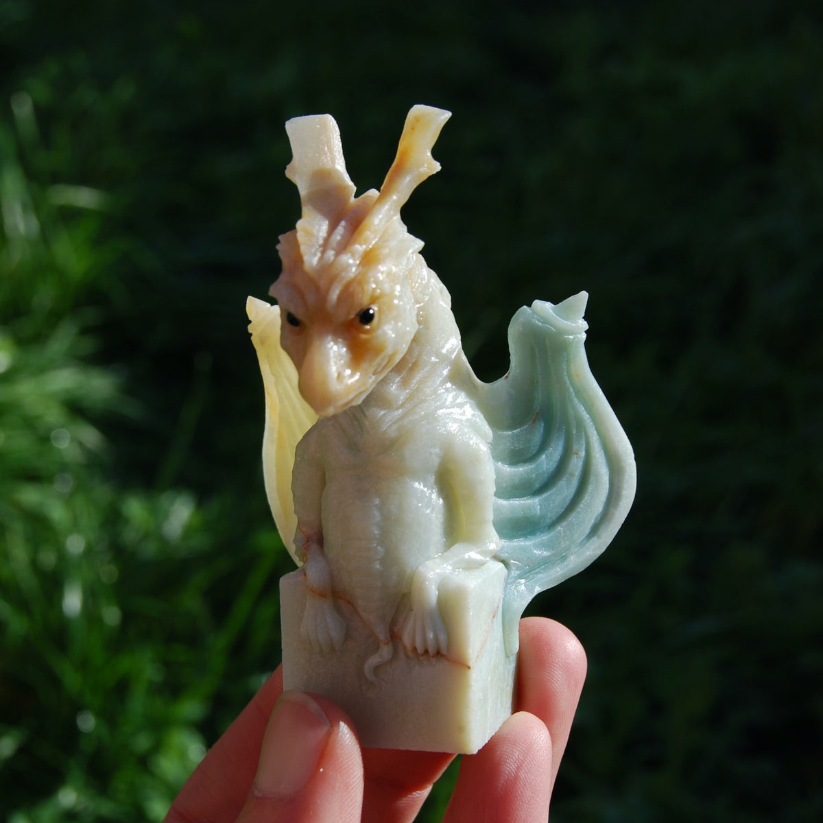 Chinese Amazonite Dragon Gargoyle Crystal Carving