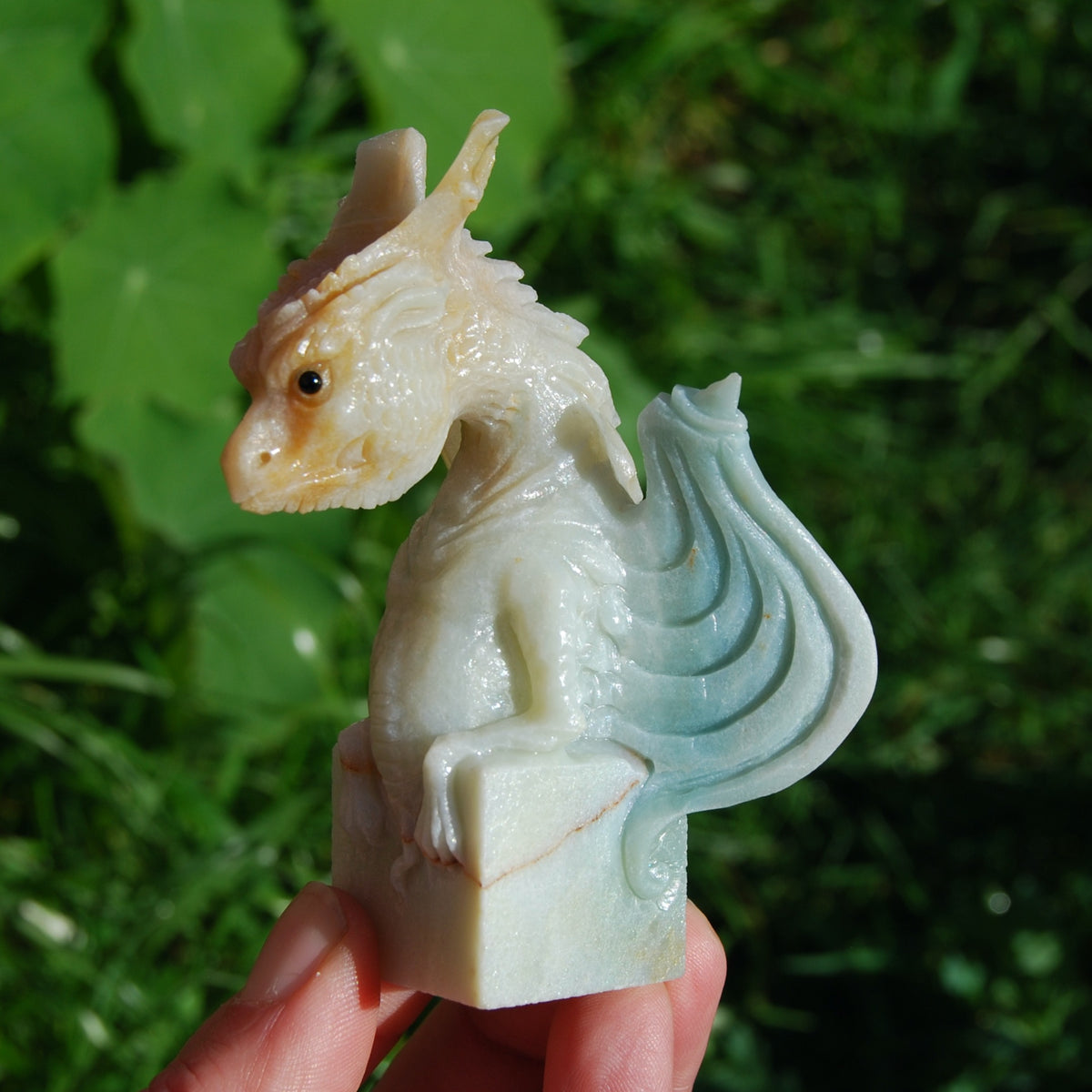 Chinese Amazonite Dragon Gargoyle Crystal Carving