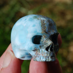 Genuine Larimar Carved Crystal Skull, Realistic Larimar Gemstone