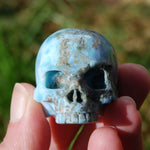 Genuine Larimar Carved Crystal Skull, Realistic Larimar Gemstone