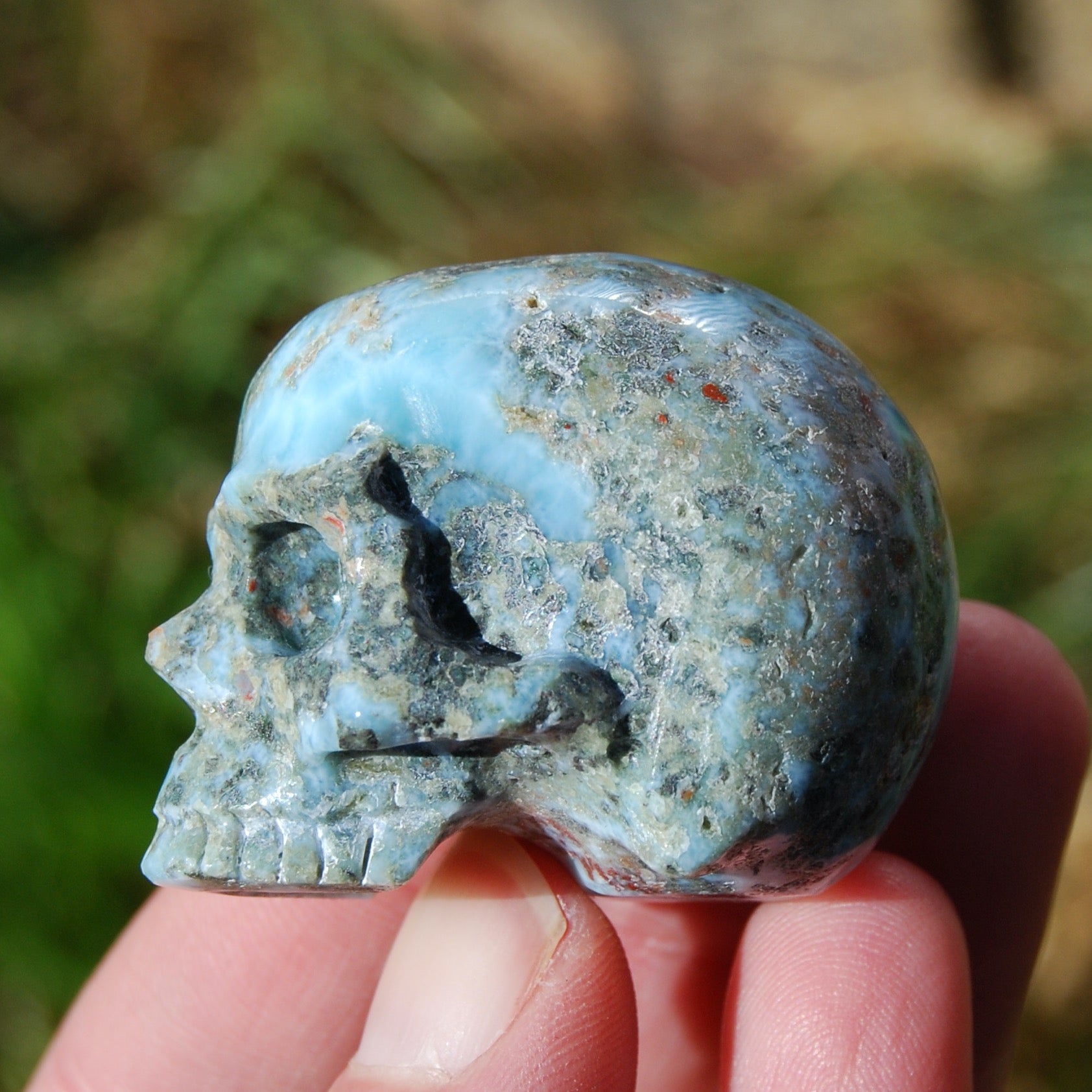 Genuine Larimar Carved Crystal Skull, Realistic Larimar Gemstone