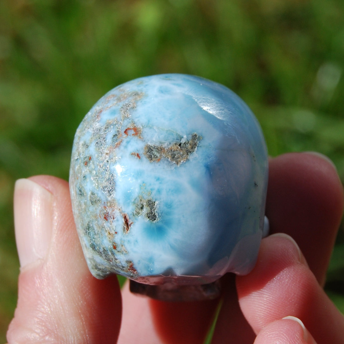 Genuine Larimar Carved Crystal Skull, Realistic Larimar Gemstone