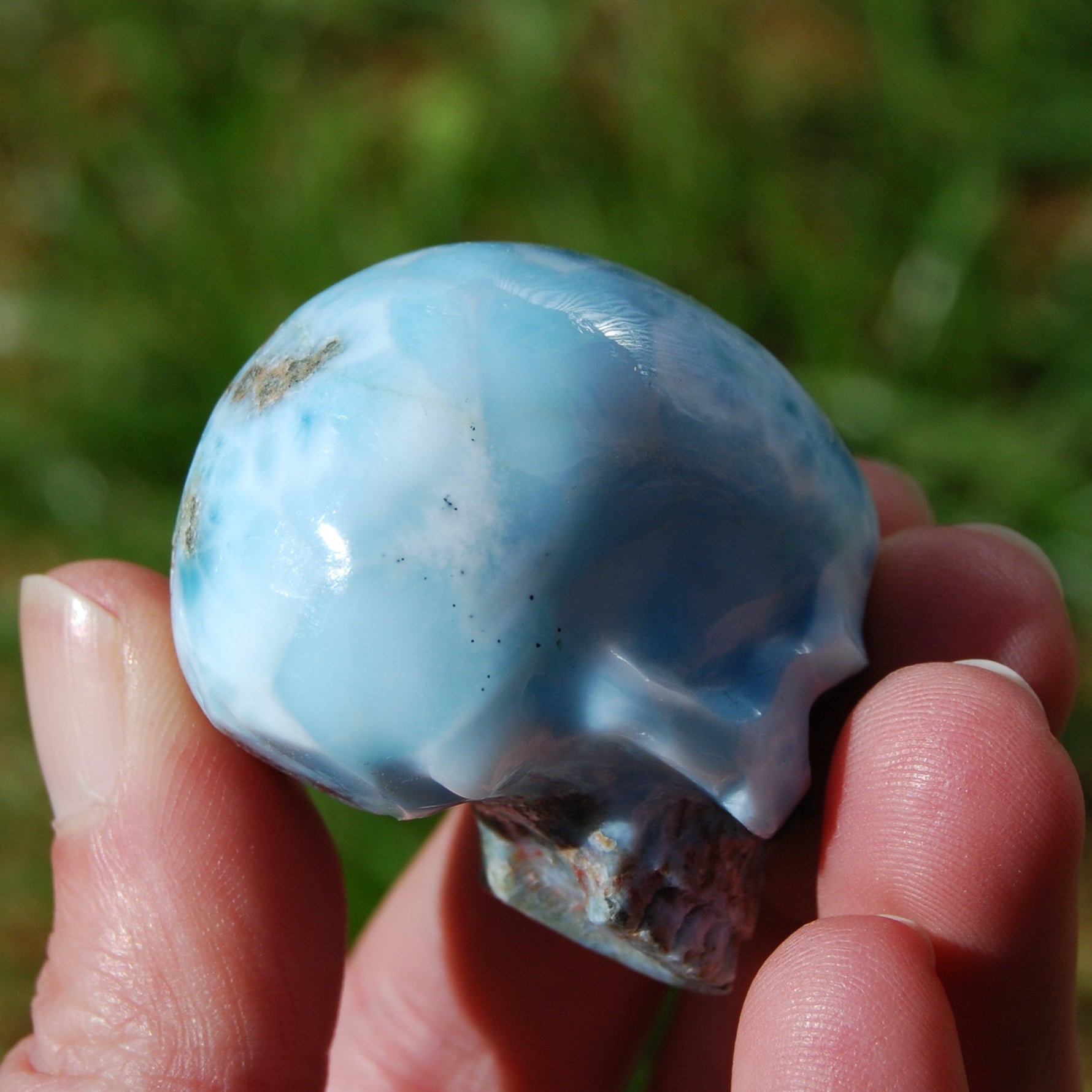 Genuine Larimar Carved Crystal Skull, Realistic Larimar Gemstone
