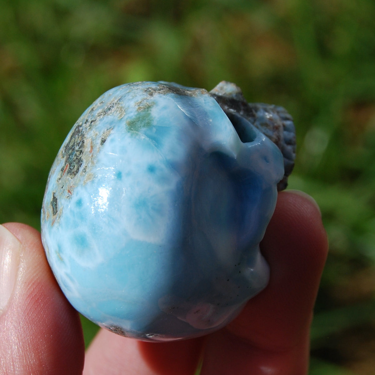 Genuine Larimar Carved Crystal Skull, Realistic Larimar Gemstone