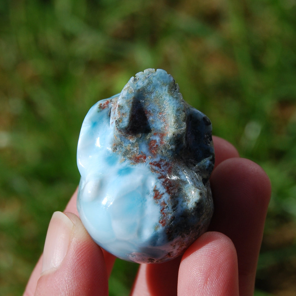 Genuine Larimar Carved Crystal Skull, Realistic Larimar Gemstone