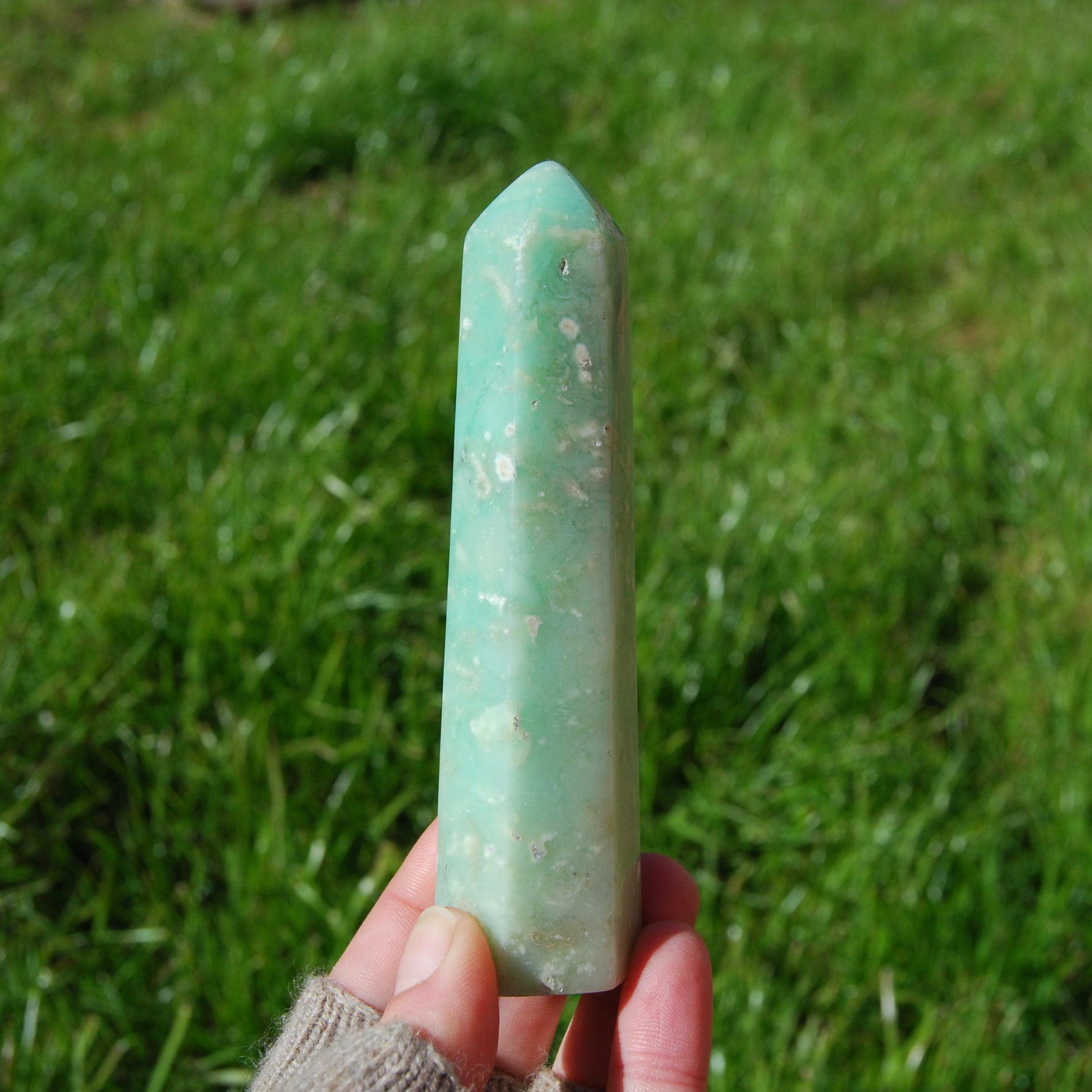 Genuine Green Chrysoprase Crystal Tower