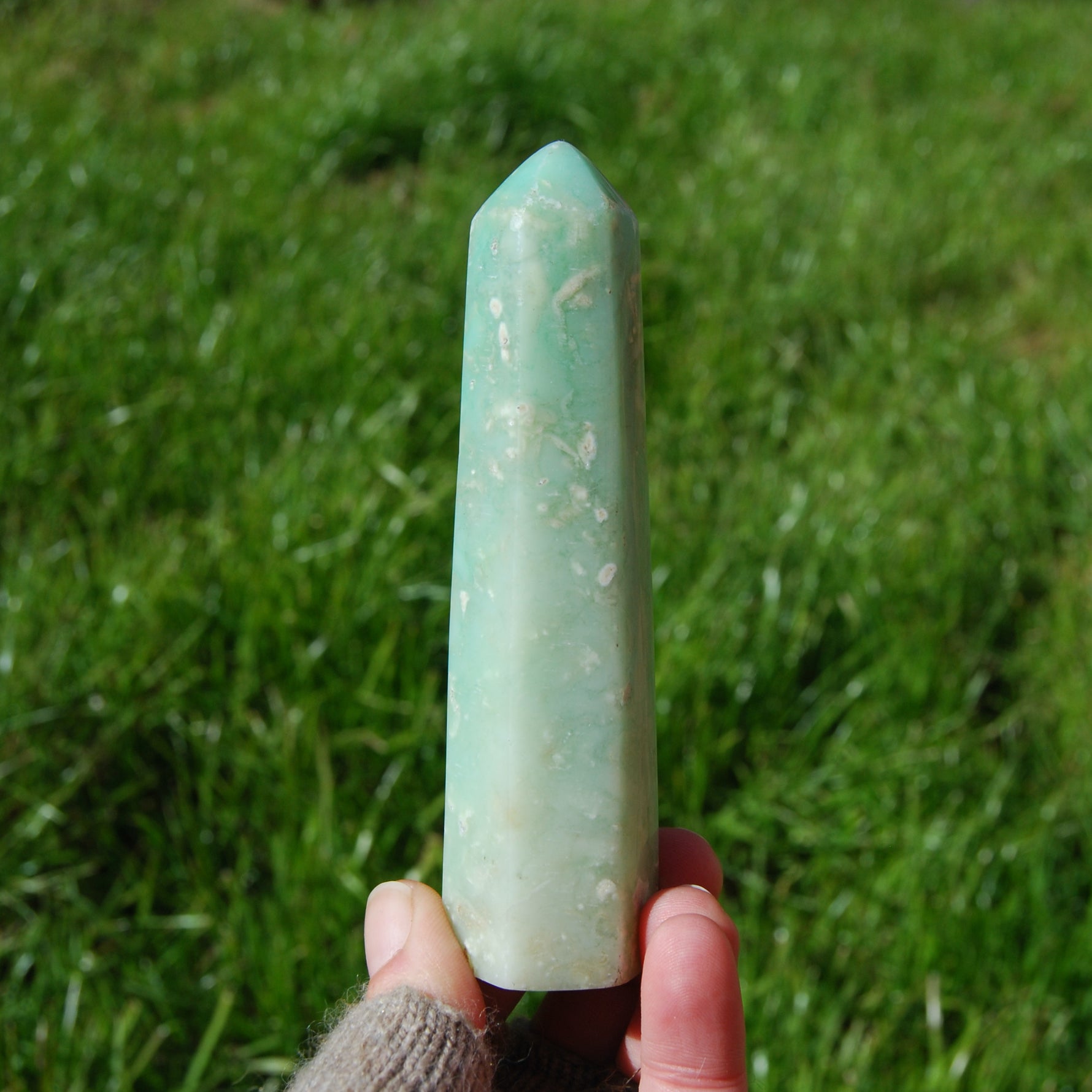 Genuine Green Chrysoprase Crystal Tower