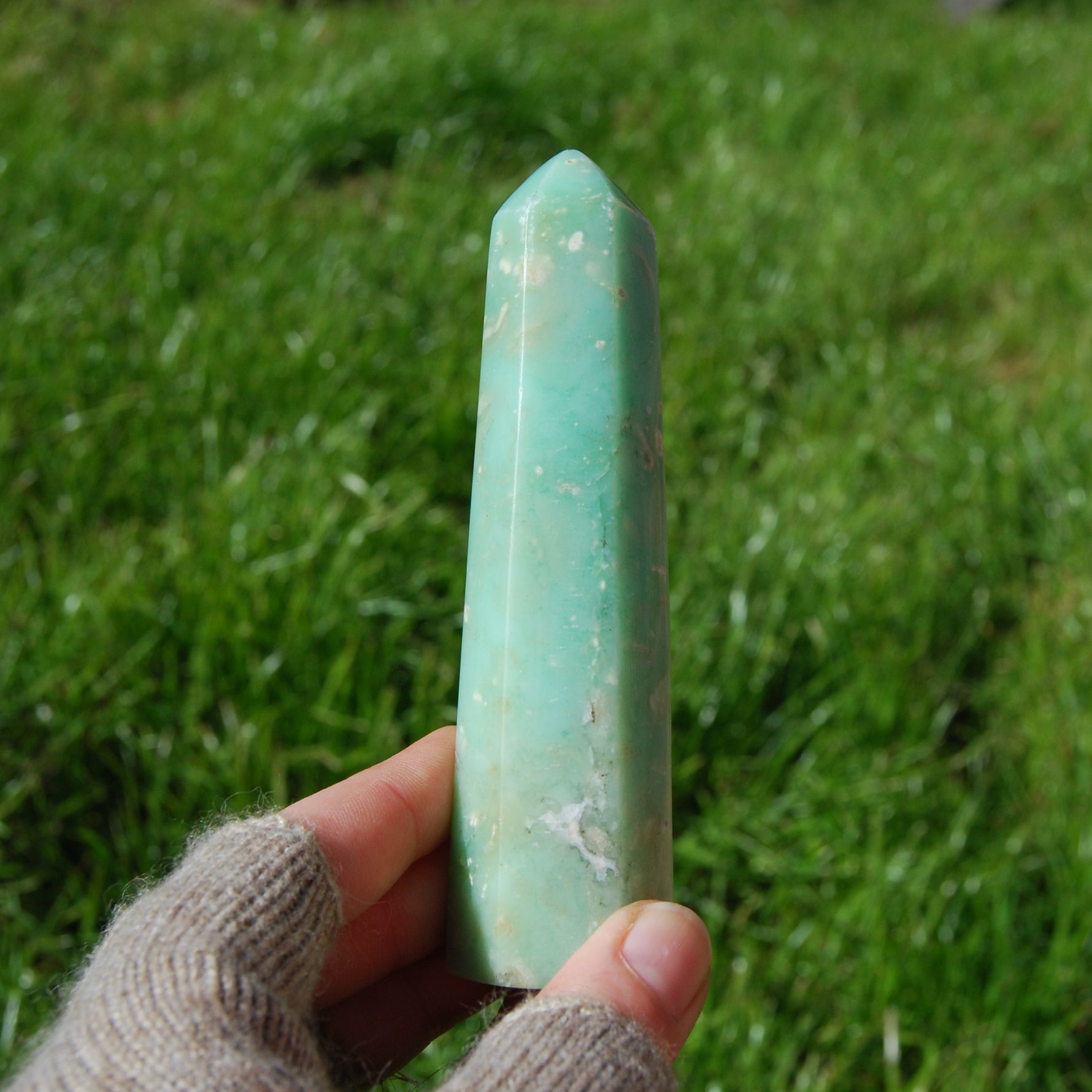 Genuine Green Chrysoprase Crystal Tower