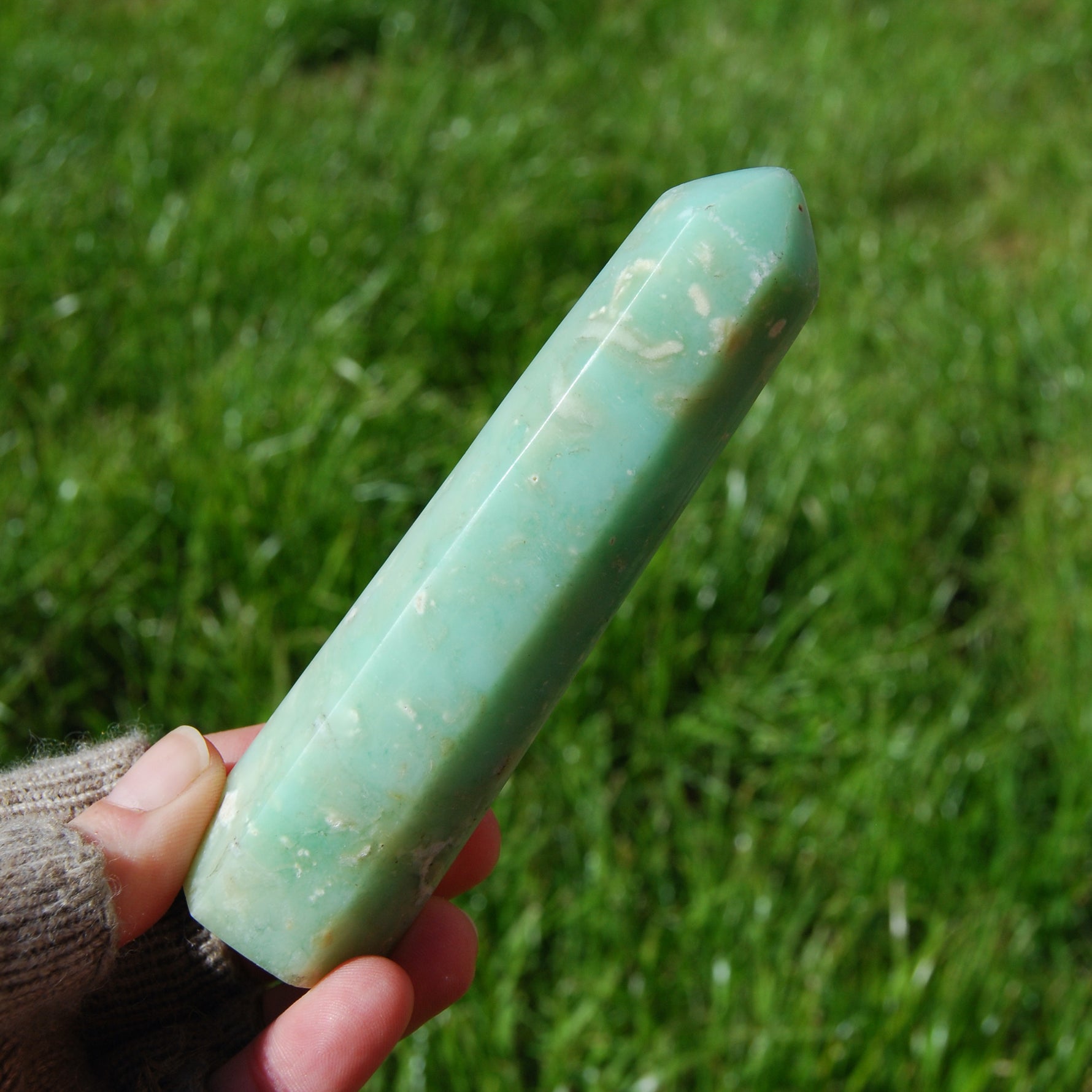 Genuine Green Chrysoprase Crystal Tower