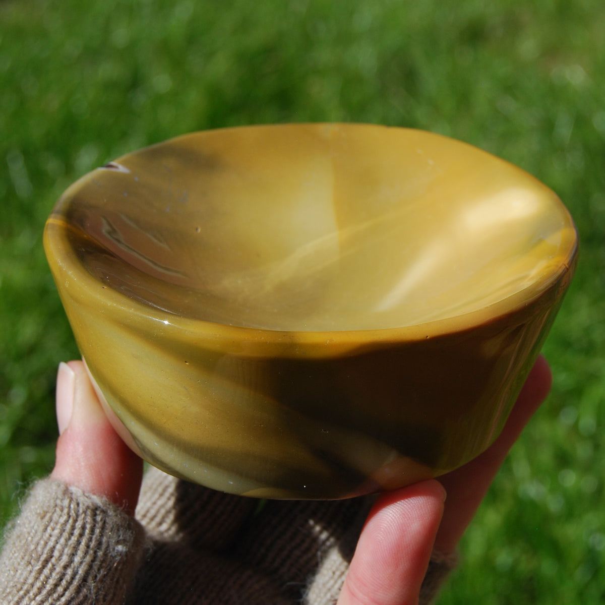 Mookaite Jasper Carved Crystal Bowl Yellow Cream Brown