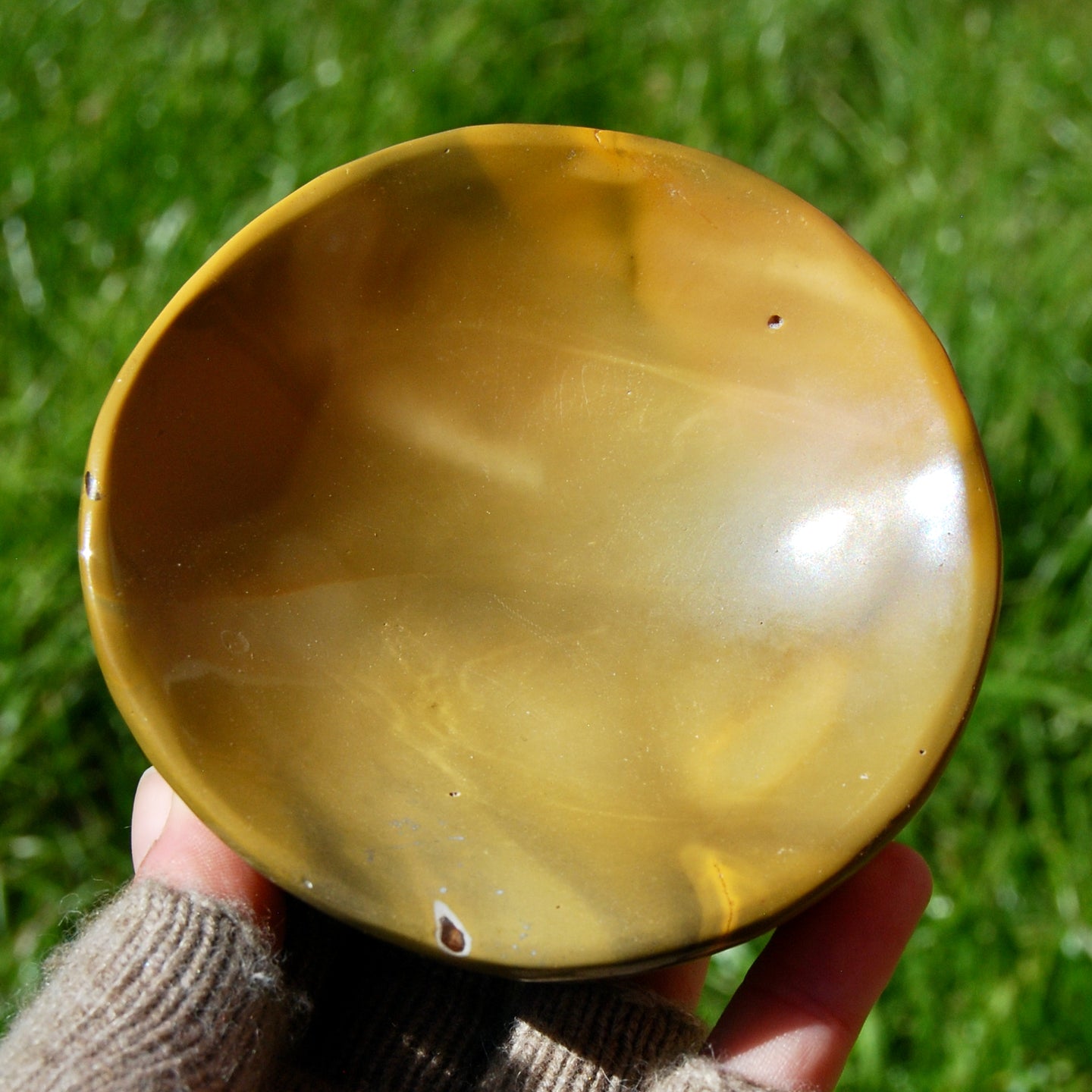 Mookaite Jasper Carved Crystal Bowl Yellow Cream Brown