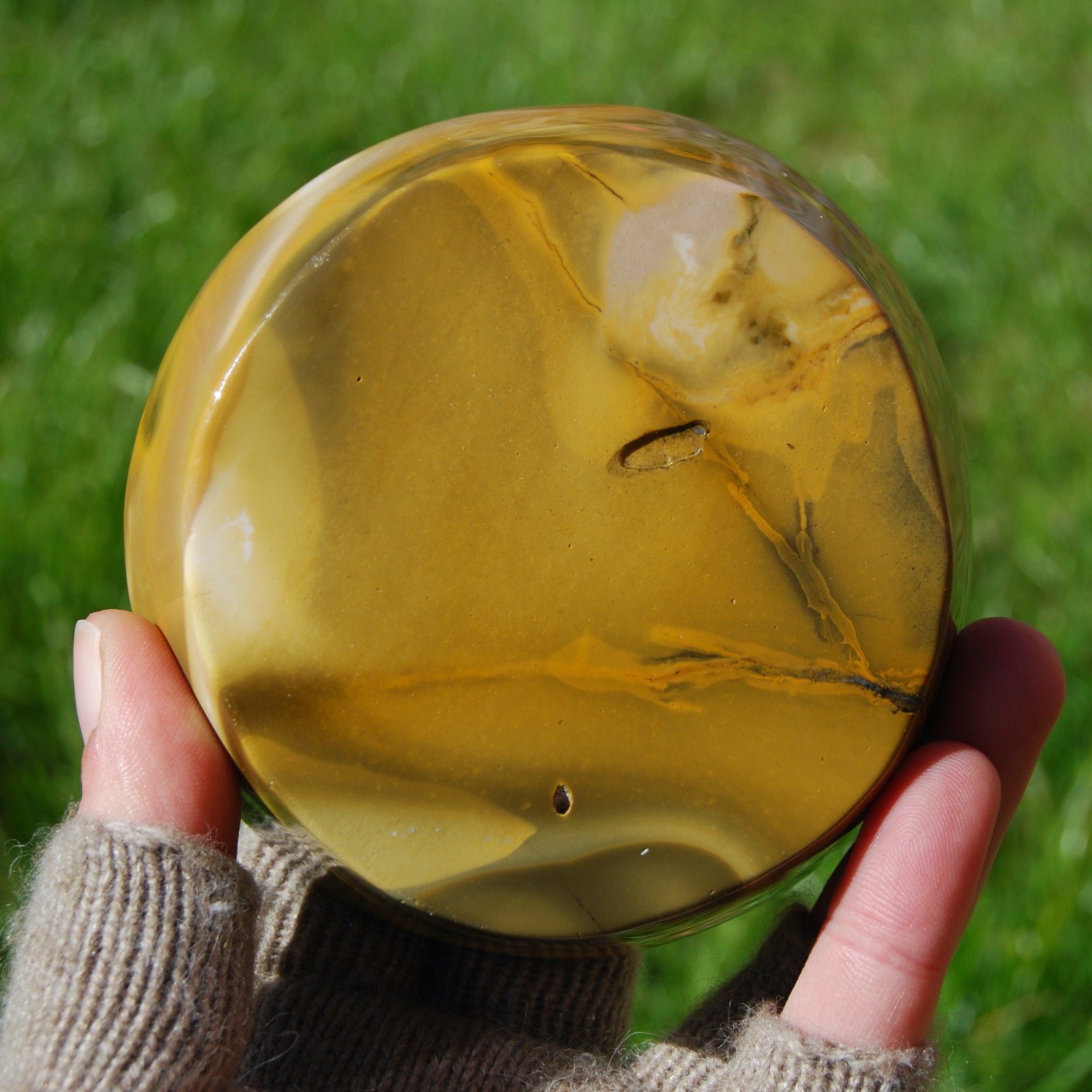 Mookaite Jasper Carved Crystal Bowl Yellow Cream Brown