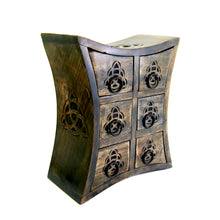 Load image into Gallery viewer, Triquetra Curved Table Cabinet, Pentagram Chest with 6 Drawers, Carved For Herbs Incense Altar Tools Jewelry Storage
