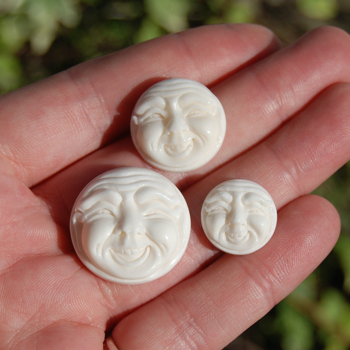 Carved Bone Laughing Buddha Moon Face Cabochons 