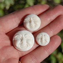 Load image into Gallery viewer, Carved Bone Laughing Buddha Moon Face Cabochons 
