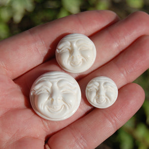 Carved Bone Laughing Buddha Moon Face Cabochons 