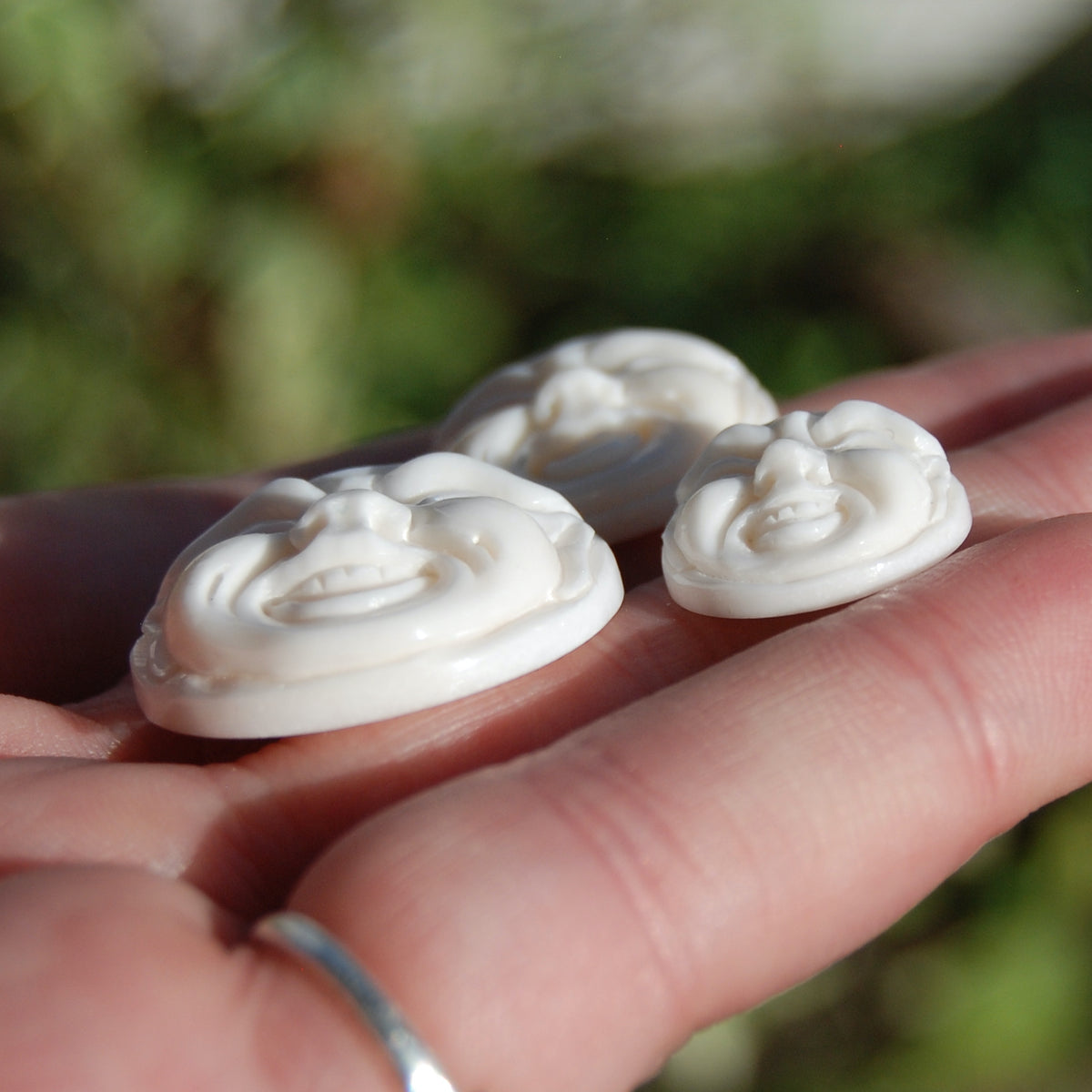 Carved Bone Laughing Buddha Moon Face Cabochons 