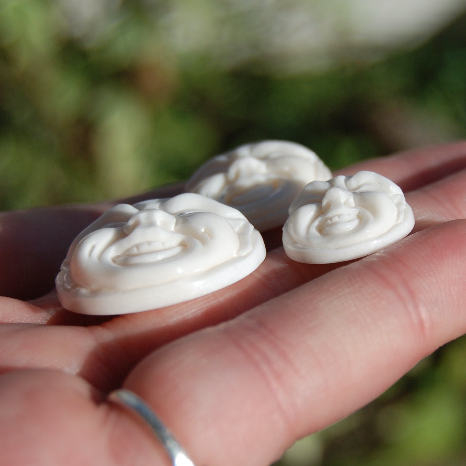Carved Bone Laughing Buddha Moon Face Cabochons 