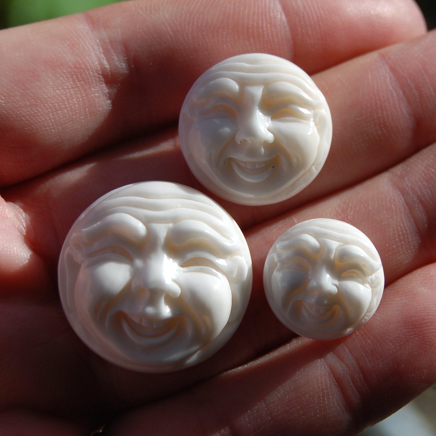 Carved Bone Laughing Buddha Moon Face Cabochons 