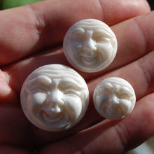 Load image into Gallery viewer, Carved Bone Laughing Buddha Moon Face Cabochons 
