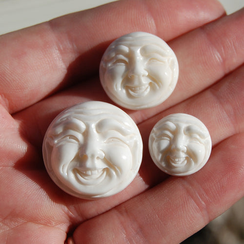 Carved Bone Laughing Buddha Moon Face Cabochons 