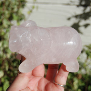 Rose Quartz Ram Carved Crystal Totem Sheep