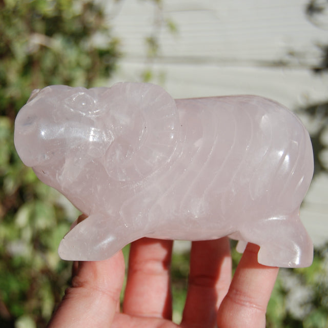 Rose Quartz Ram Carved Crystal Totem Sheep