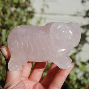 Rose Quartz Ram Carved Crystal Totem Sheep