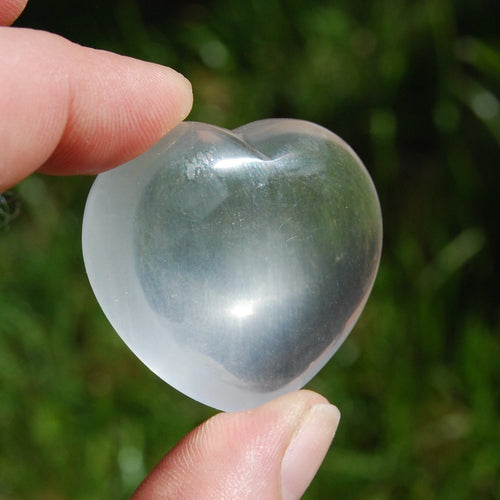 Girasol Clear Quartz Heart Shaped Crystal Palm Stone