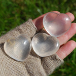 Girasol Clear Quartz Heart Shaped Crystal Palm Stone