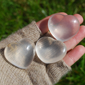 Girasol Clear Quartz Heart Shaped Crystal Palm Stone