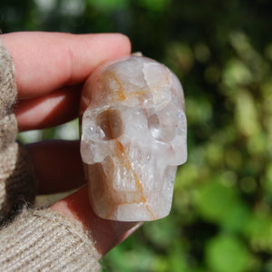 Fire Quartz Hematoid Crystal Skull Realistic Gemstone Carving