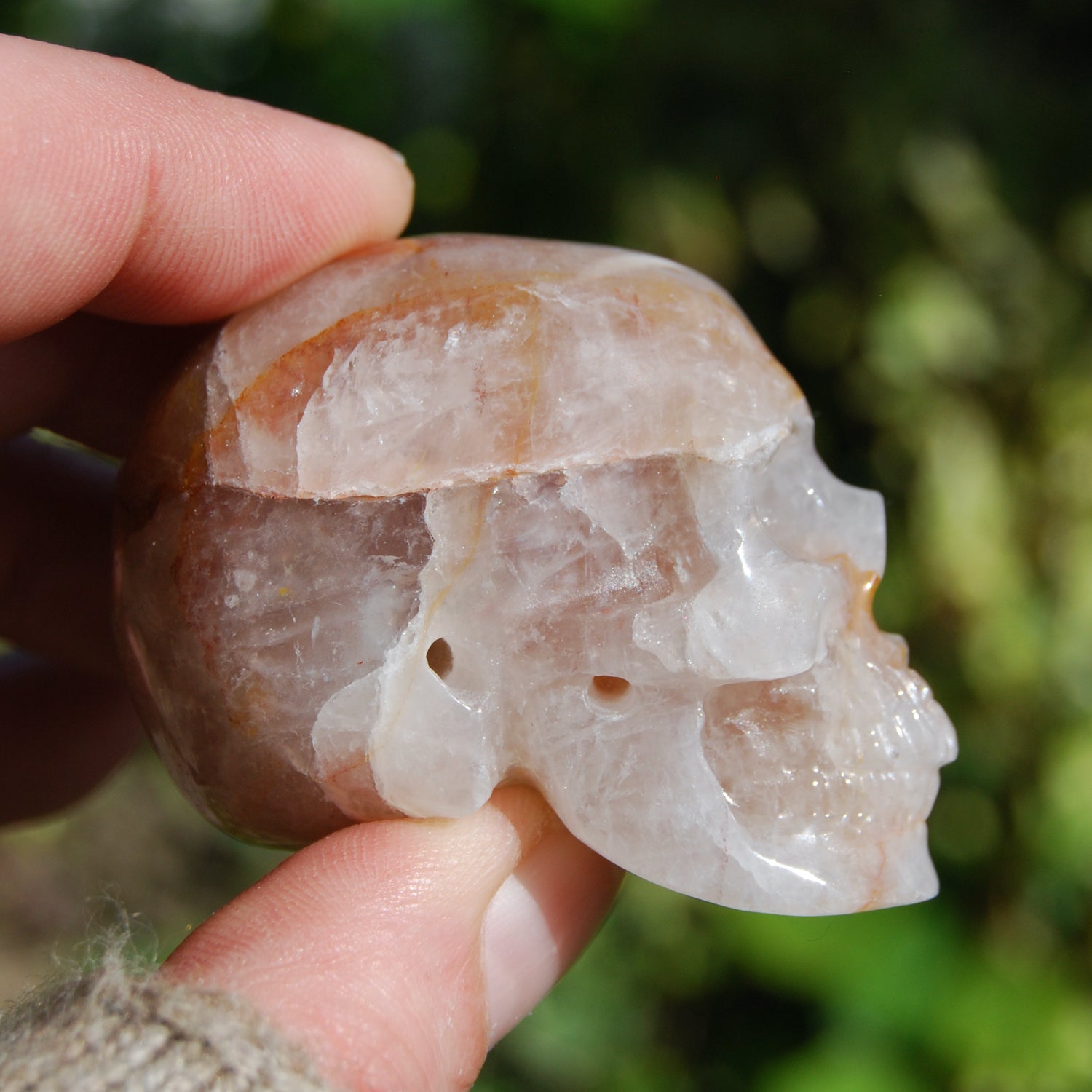 Fire Quartz Hematoid Crystal Skull Realistic Gemstone Carving