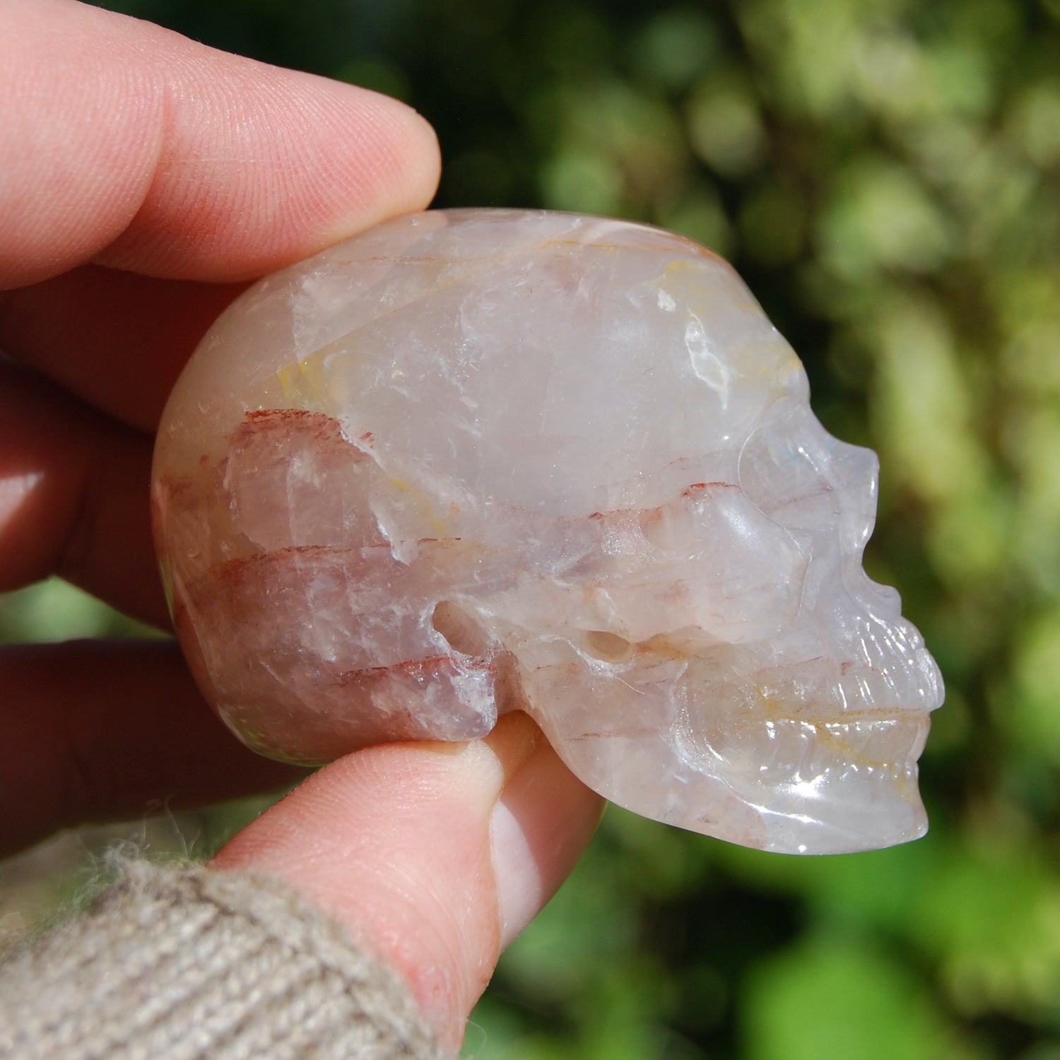 Fire Quartz Hematoid Crystal Skull Realistic Gemstone Carving