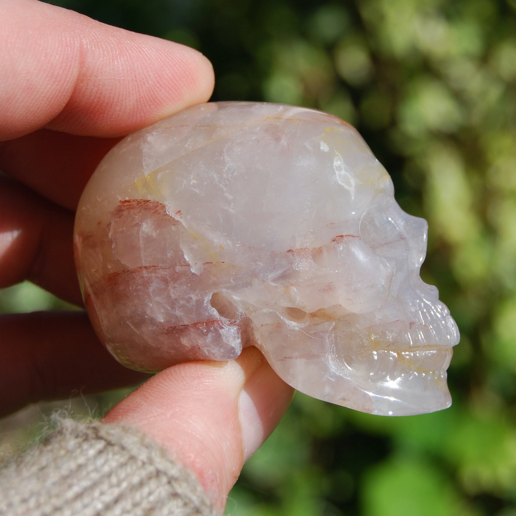 Fire Quartz Hematoid Crystal Skull Realistic Gemstone Carving