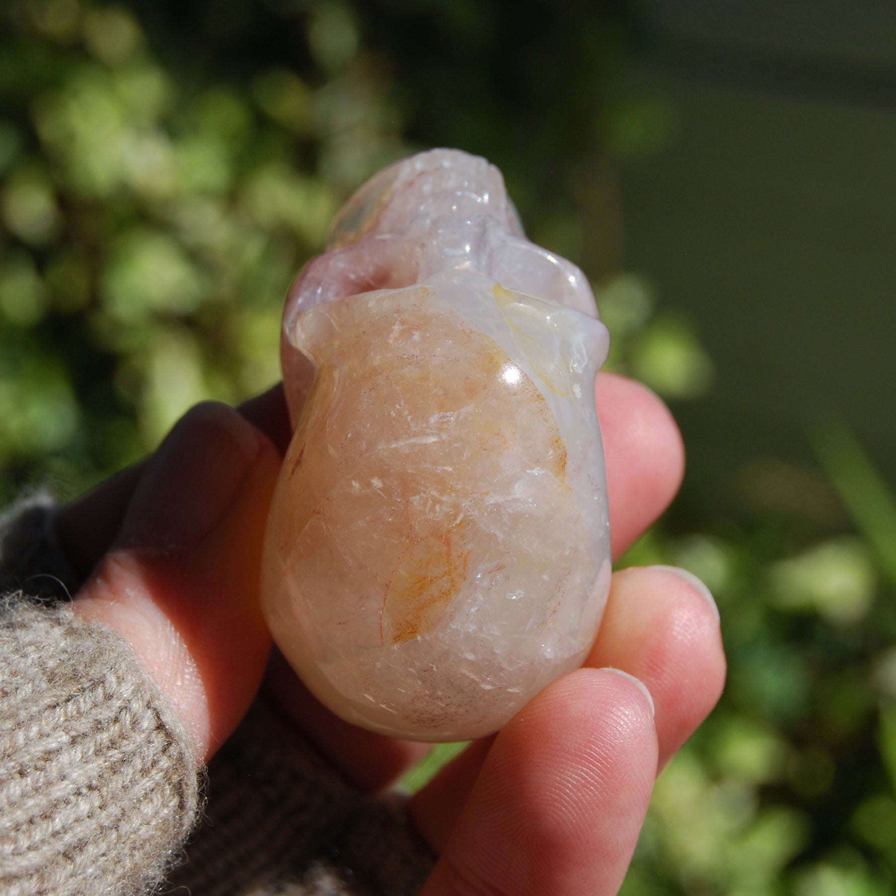 Fire Quartz Hematoid Crystal Skull Realistic Gemstone Carving